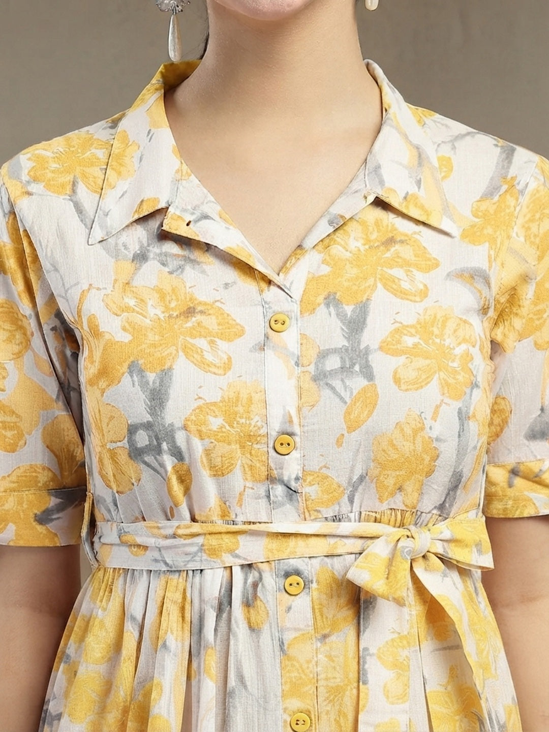 Floral Printed Cotton Flared Dress
