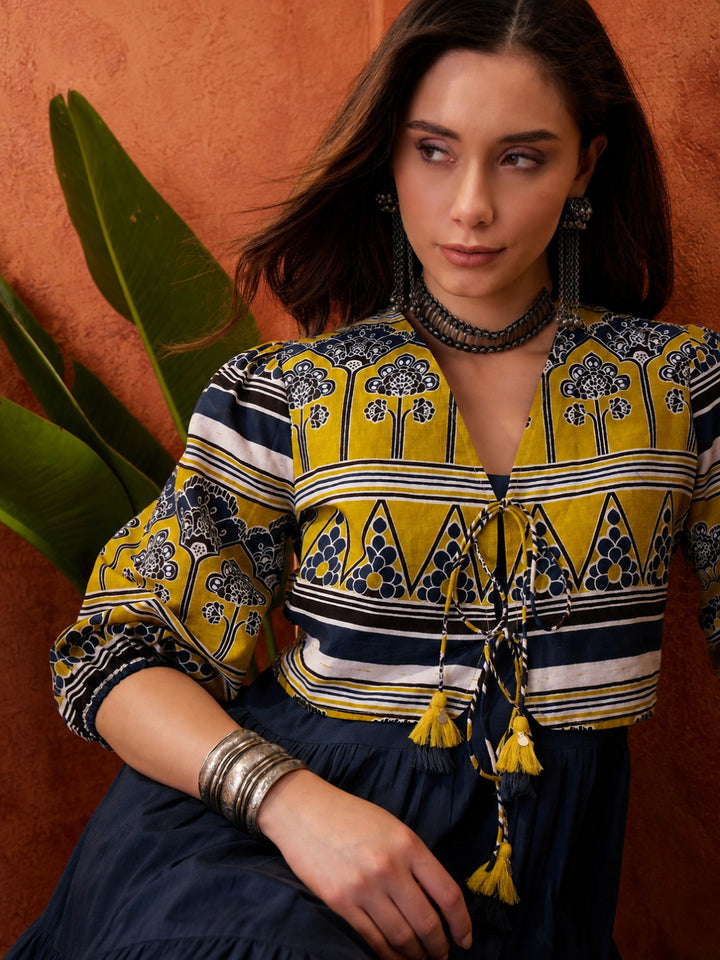 Solid Cotton Tiered Dress With Ethnic Jacket