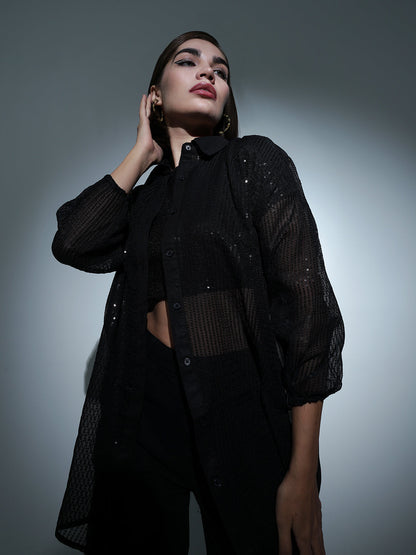 Women Black Sequin Shirt