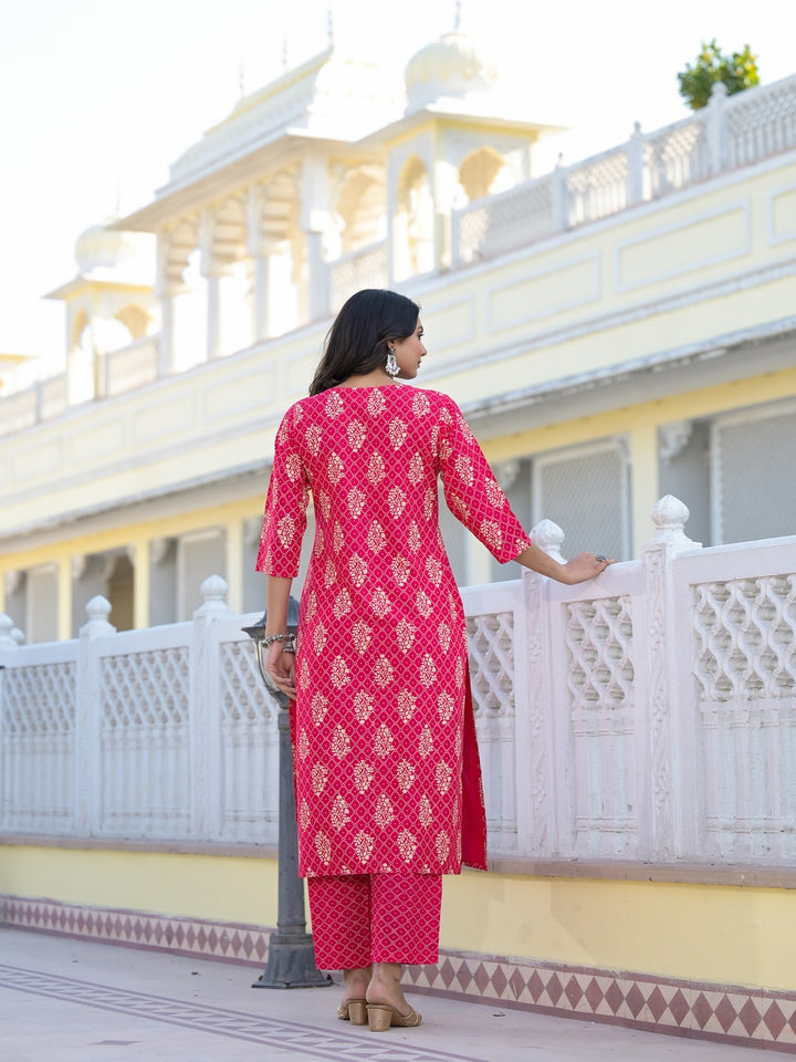 Printed &amp; Embroidered Rayon Straight Kurta Pant Dupatta Set