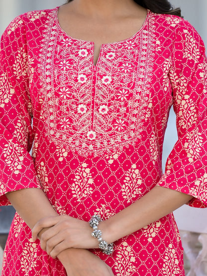 Printed & Embroidered Rayon Straight Kurta Pant Dupatta Set