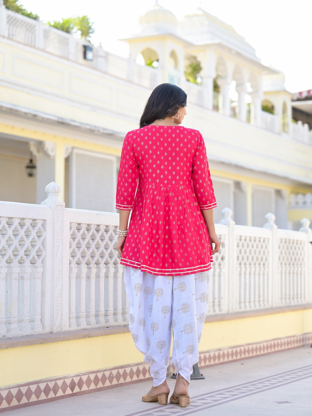 Printed &amp; Embroidered Rayon Kurti with Dhoti Pant
