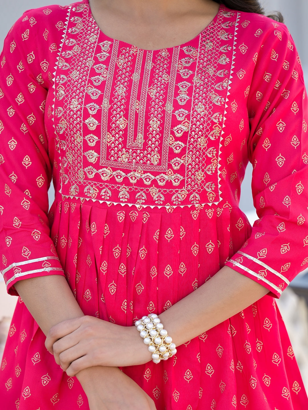 Printed &amp; Embroidered Rayon Kurti with Dhoti Pant