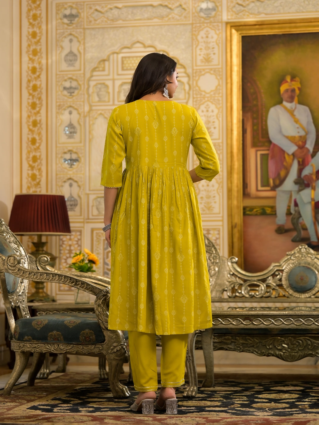 Printed &amp; Embroidered Naira Cut Kurta Pant Dupatta Set