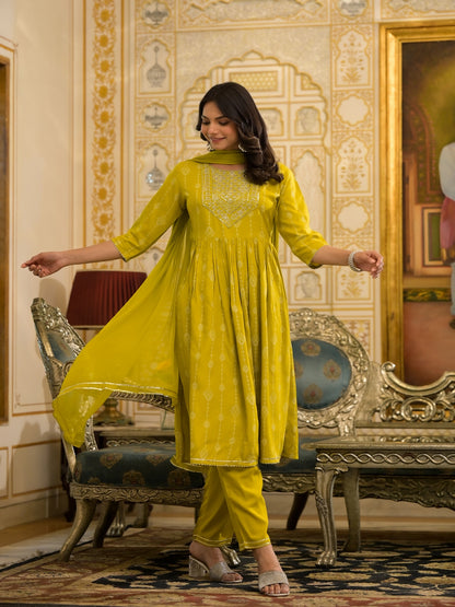 Printed & Embroidered Naira Cut Kurta Pant Dupatta Set