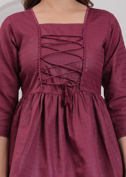 Burgundy Printed V-Neck Peplum Tunic