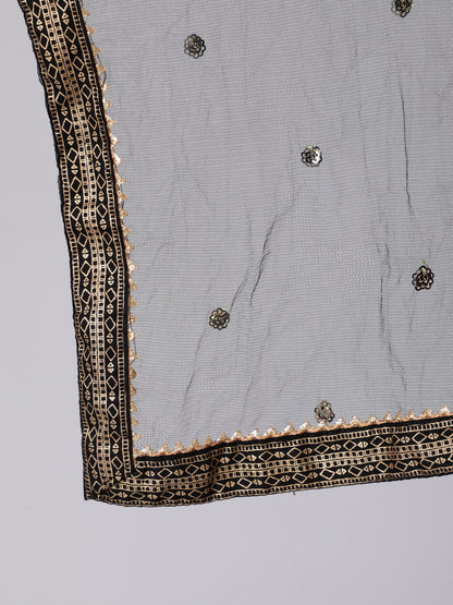 Black Gold Printed Straight Kurta Set With Net Dupatta