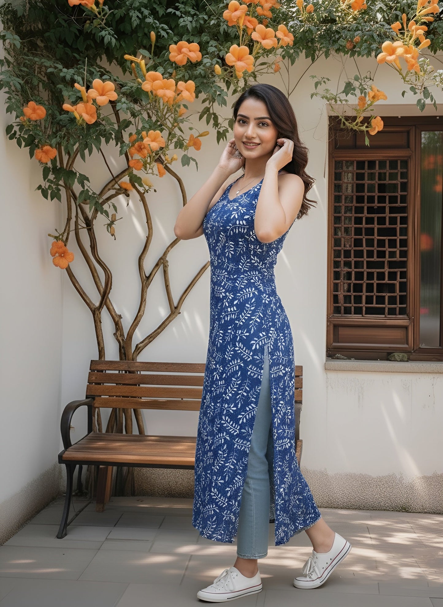 Printed Stylish Back Straight Sleeveless Kurta