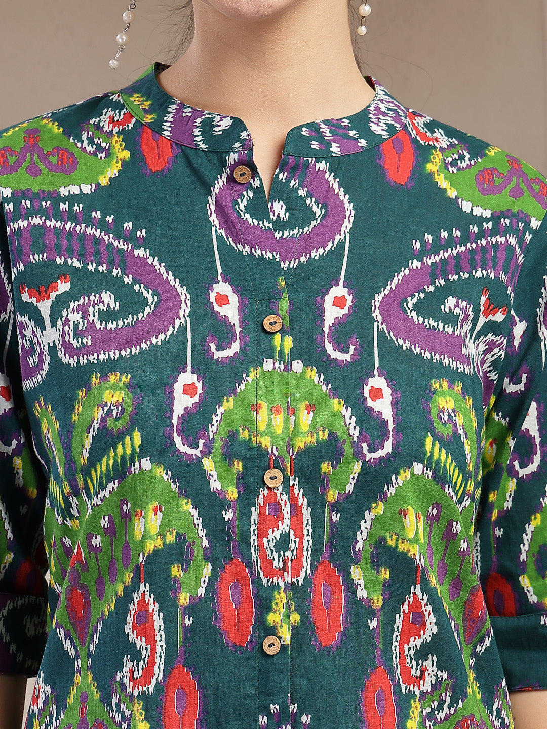 Ikkat Printed Cotton A-Line Kurta