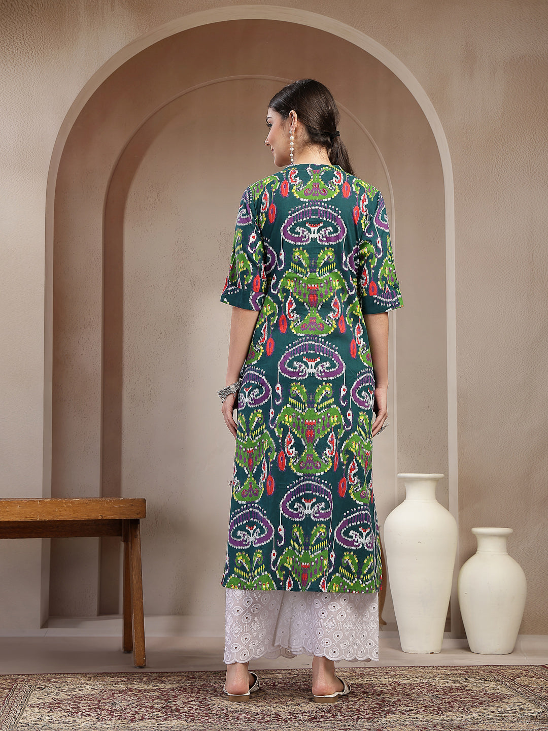 Ikkat Printed Cotton A-Line Kurta