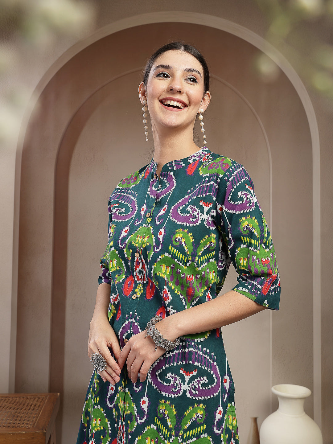 Ikkat Printed Cotton A-Line Kurta