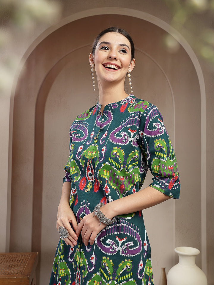 Ikkat Printed Cotton A-Line Kurta