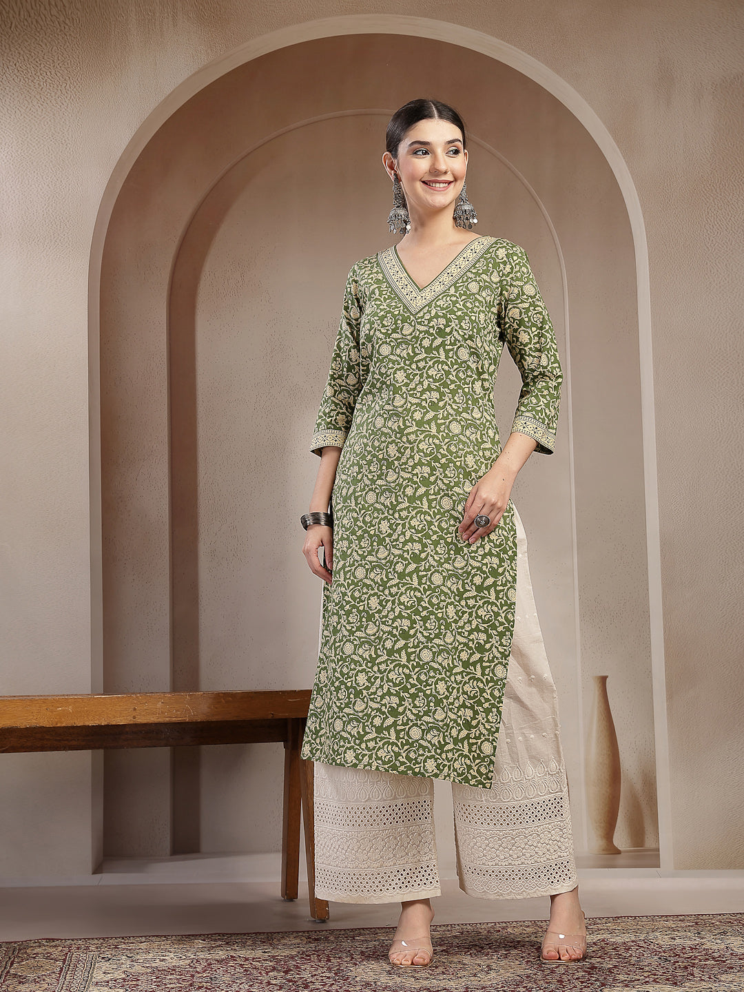 Ethnic Printed Cotton Straight Kurta