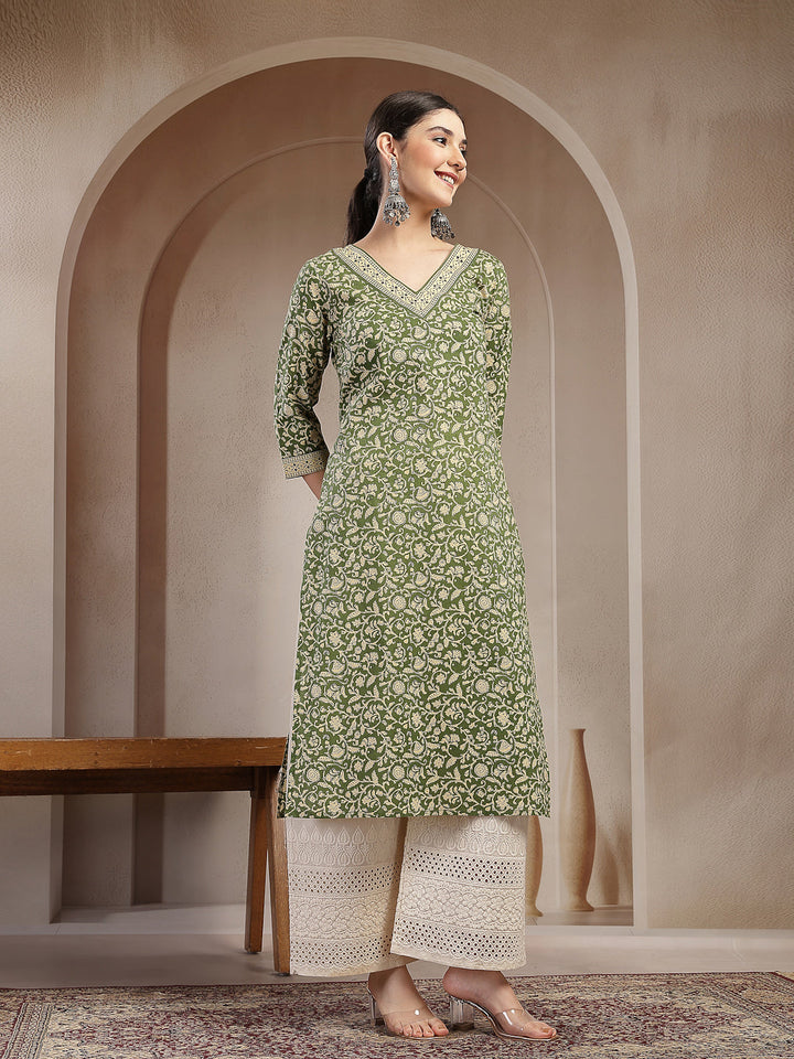Ethnic Printed Cotton Straight Kurta