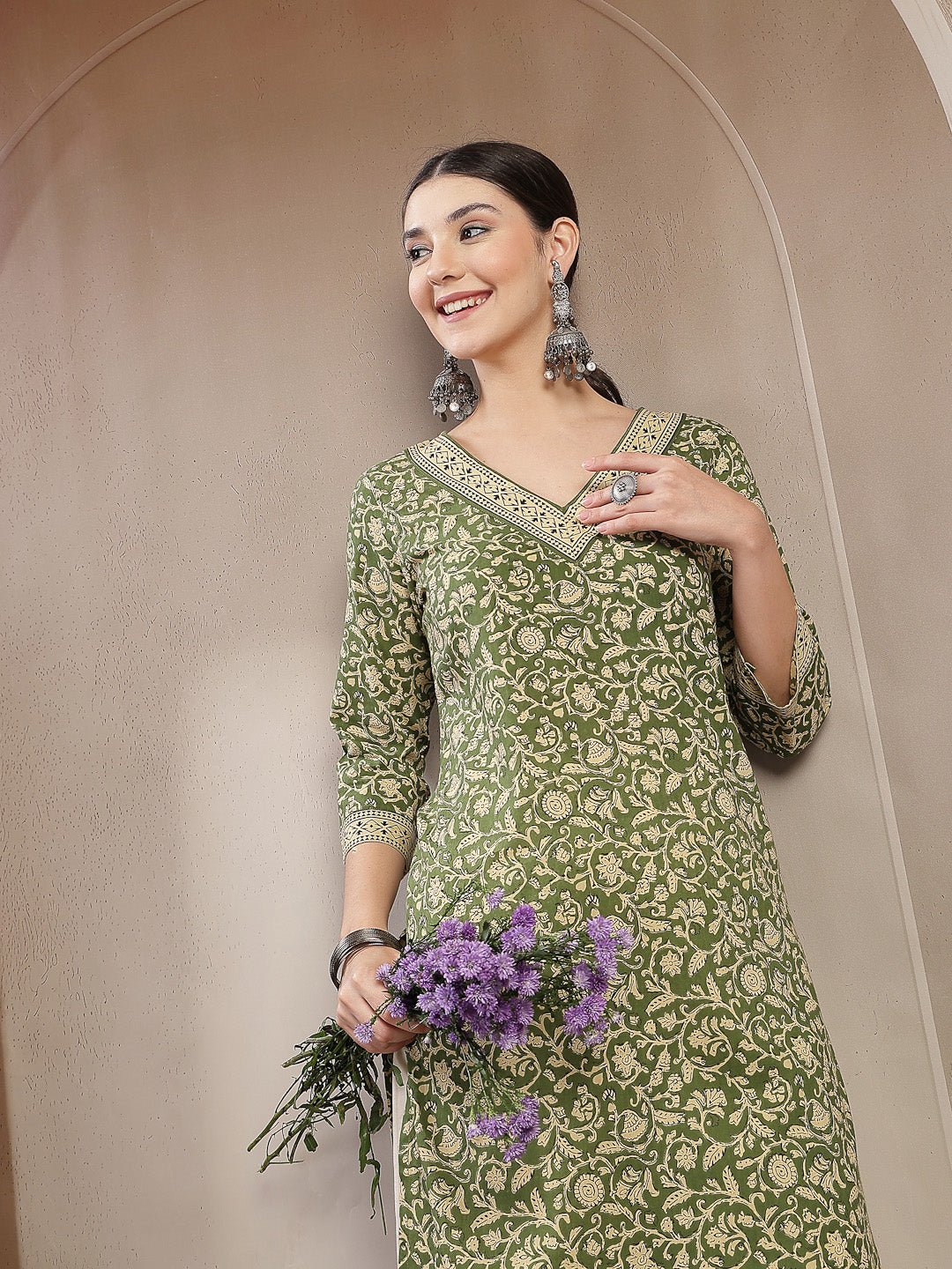 Ethnic Printed Cotton Straight Kurta