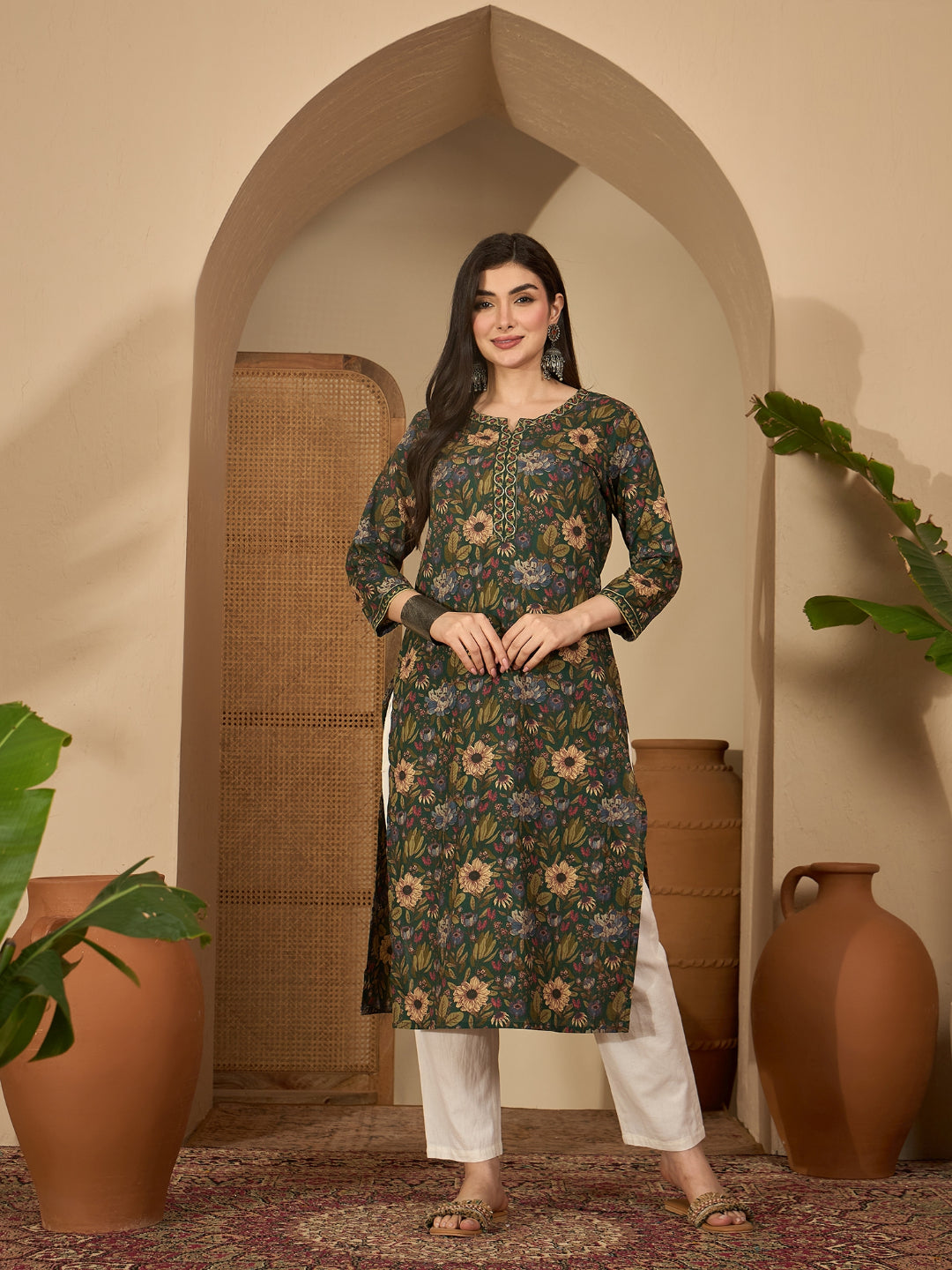 Floral Printed Cotton Straight Kurta