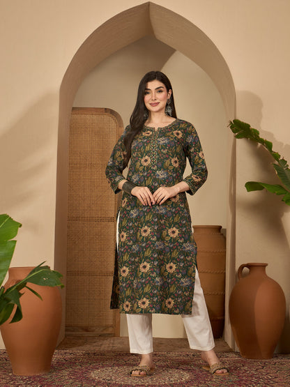 Floral Printed Cotton Straight Kurta