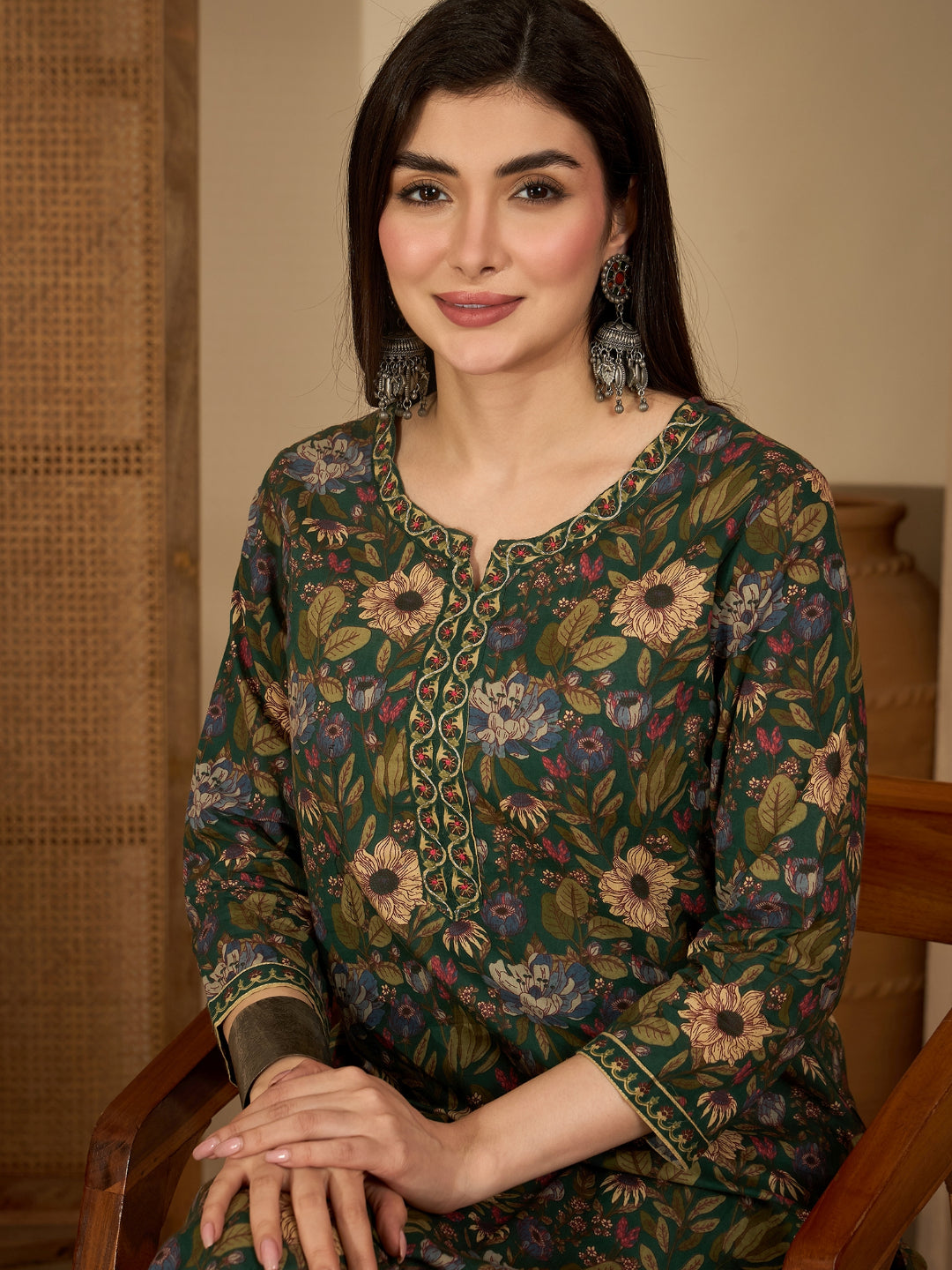 Floral Printed Cotton Straight Kurta