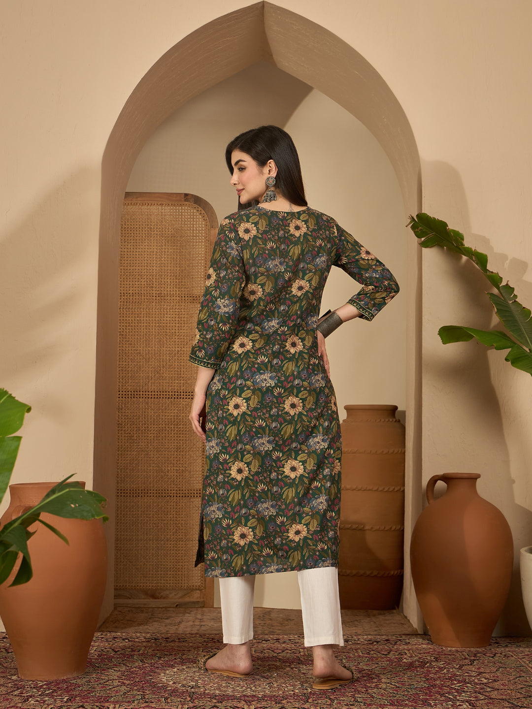 Floral Printed Cotton Straight Kurta
