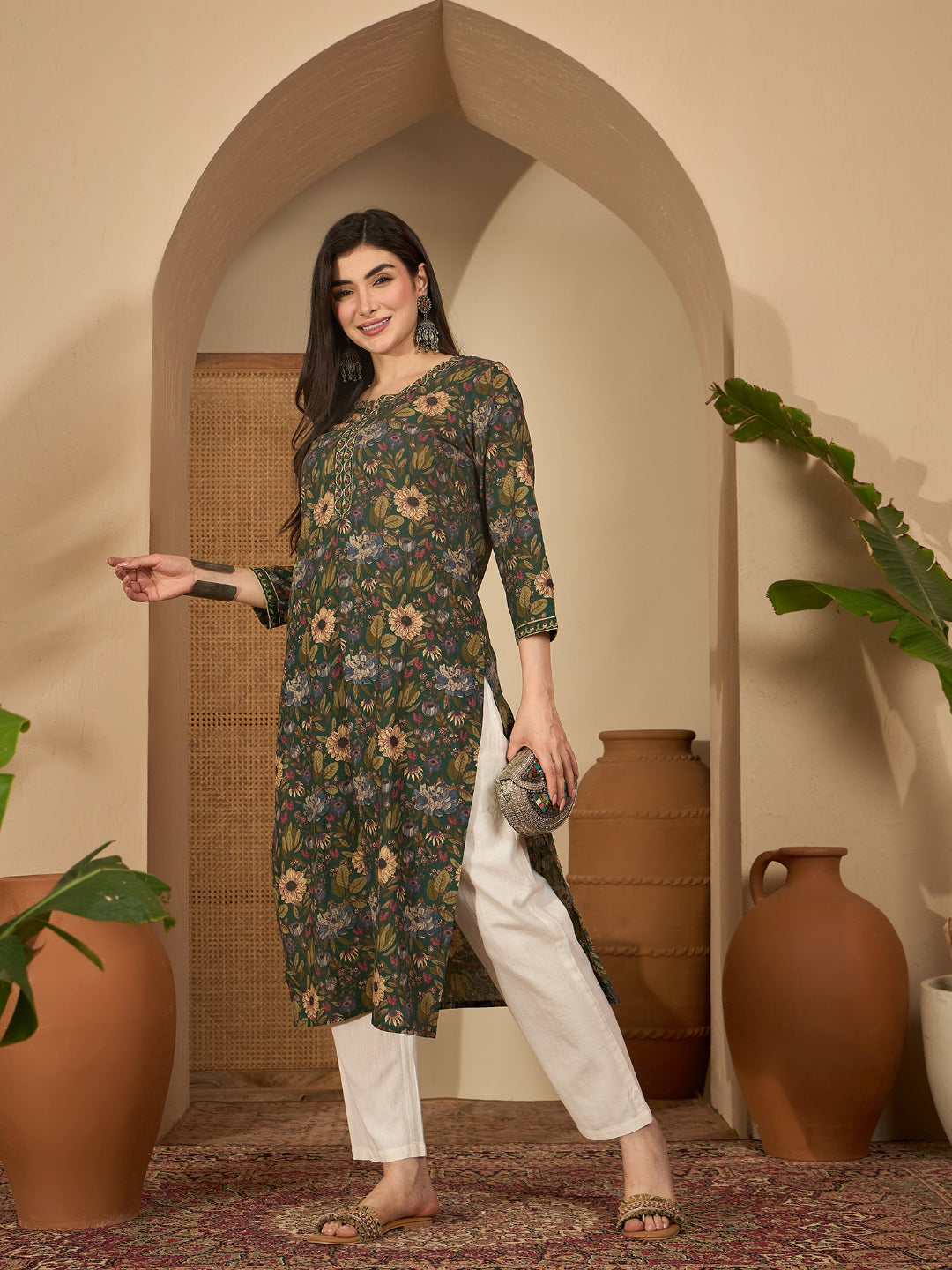 Floral Printed Cotton Straight Kurta