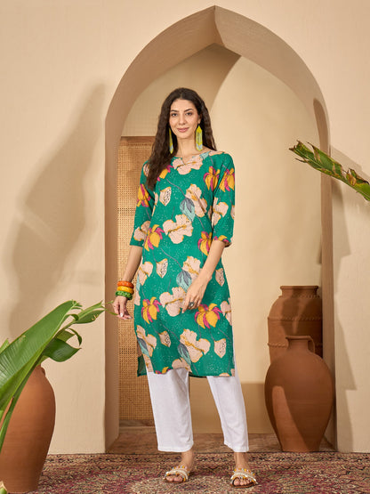 Floral Printed Cotton Straight Kurta