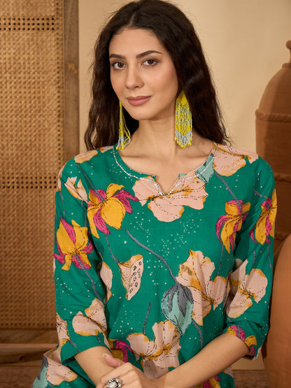 Floral Printed Cotton Straight Kurta