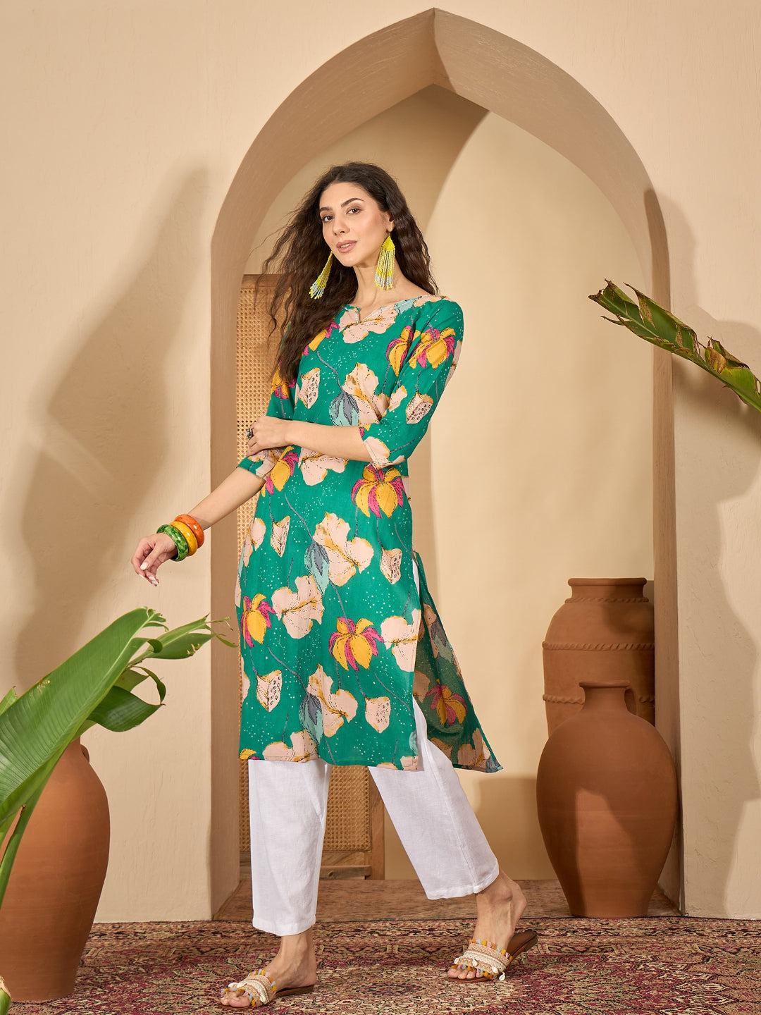 Floral Printed Cotton Straight Kurta