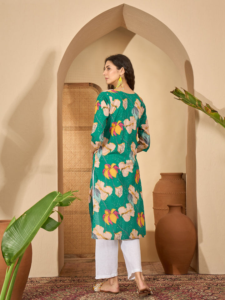 Floral Printed Cotton Straight Kurta