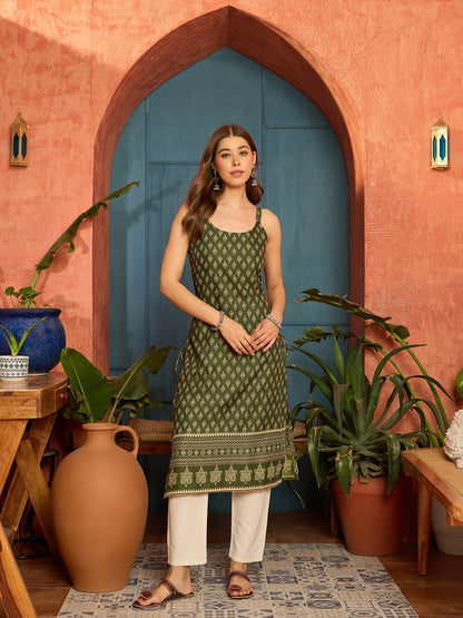 Ethnic Motif Printed Rayon Straight Kurta