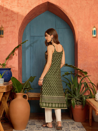 Ethnic Motif Printed Rayon Straight Kurta