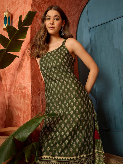 Ethnic Motif Printed Rayon Straight Kurta