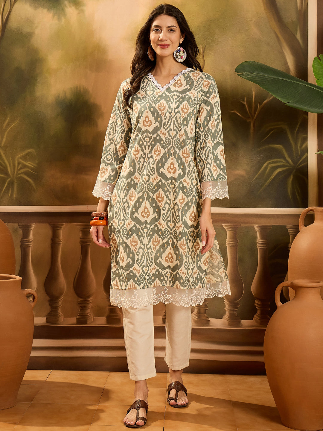 Ikat Printed Cotton Straight Kurta