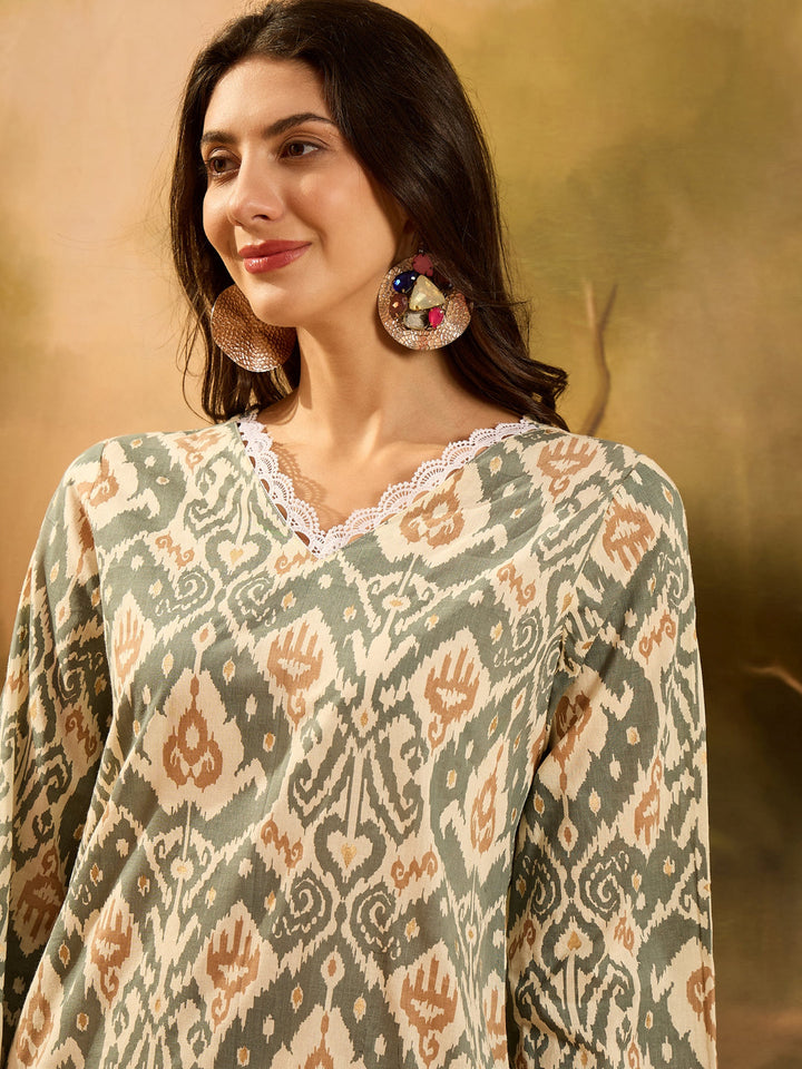 Ikat Printed Cotton Straight Kurta