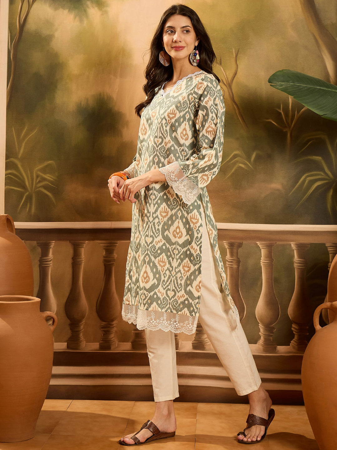 Ikat Printed Cotton Straight Kurta