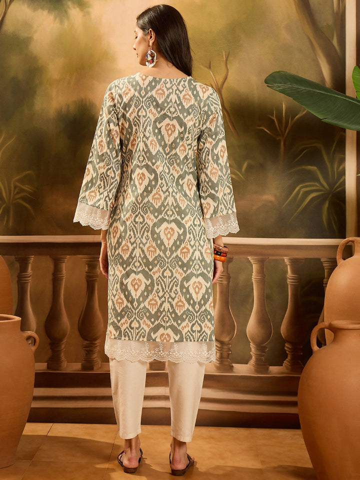 Ikat Printed Cotton Straight Kurta