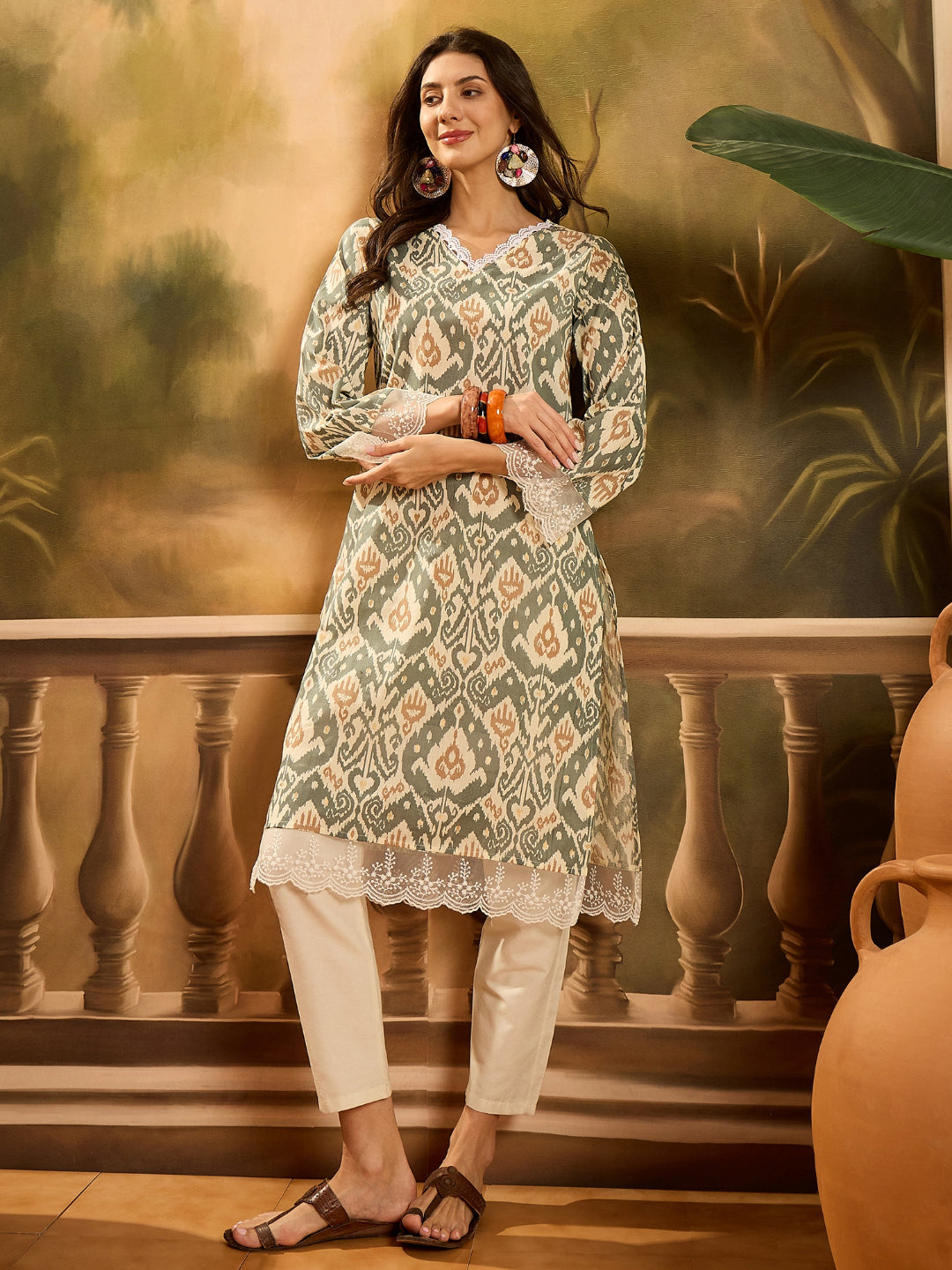 Ikat Printed Cotton Straight Kurta