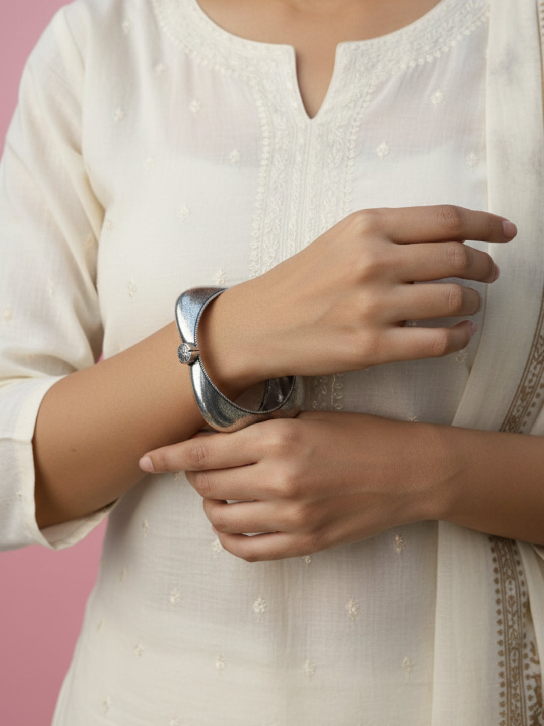 Silver Oxidized Brass Kada