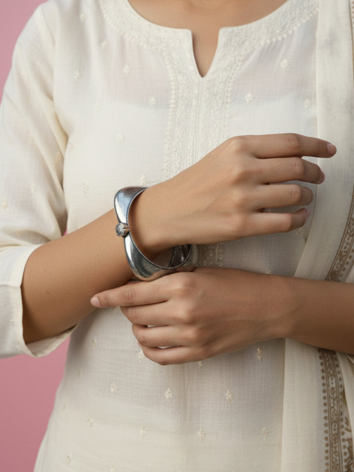 Silver Oxidized Brass Kada