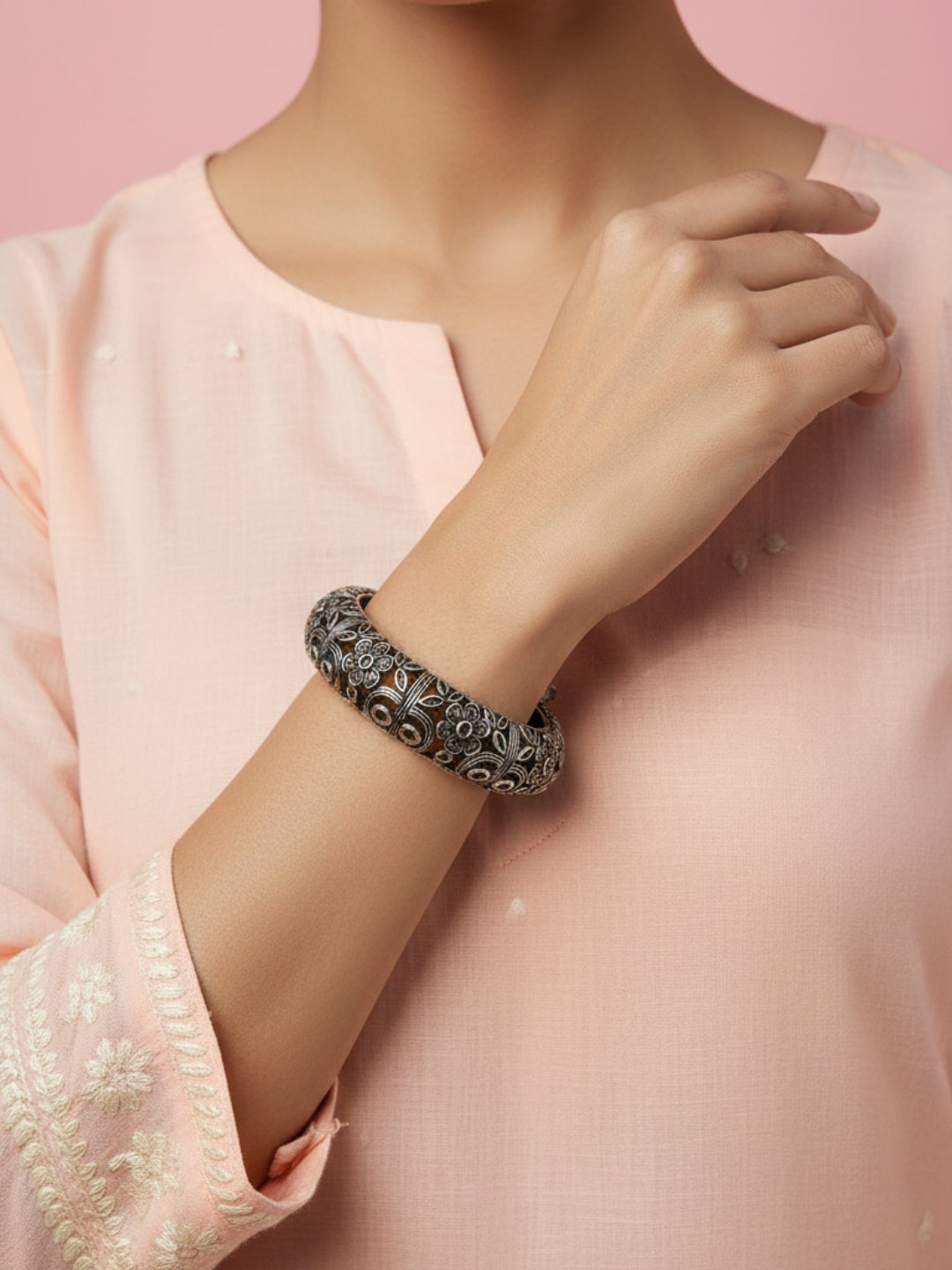 Silver Oxidized Brass Kada