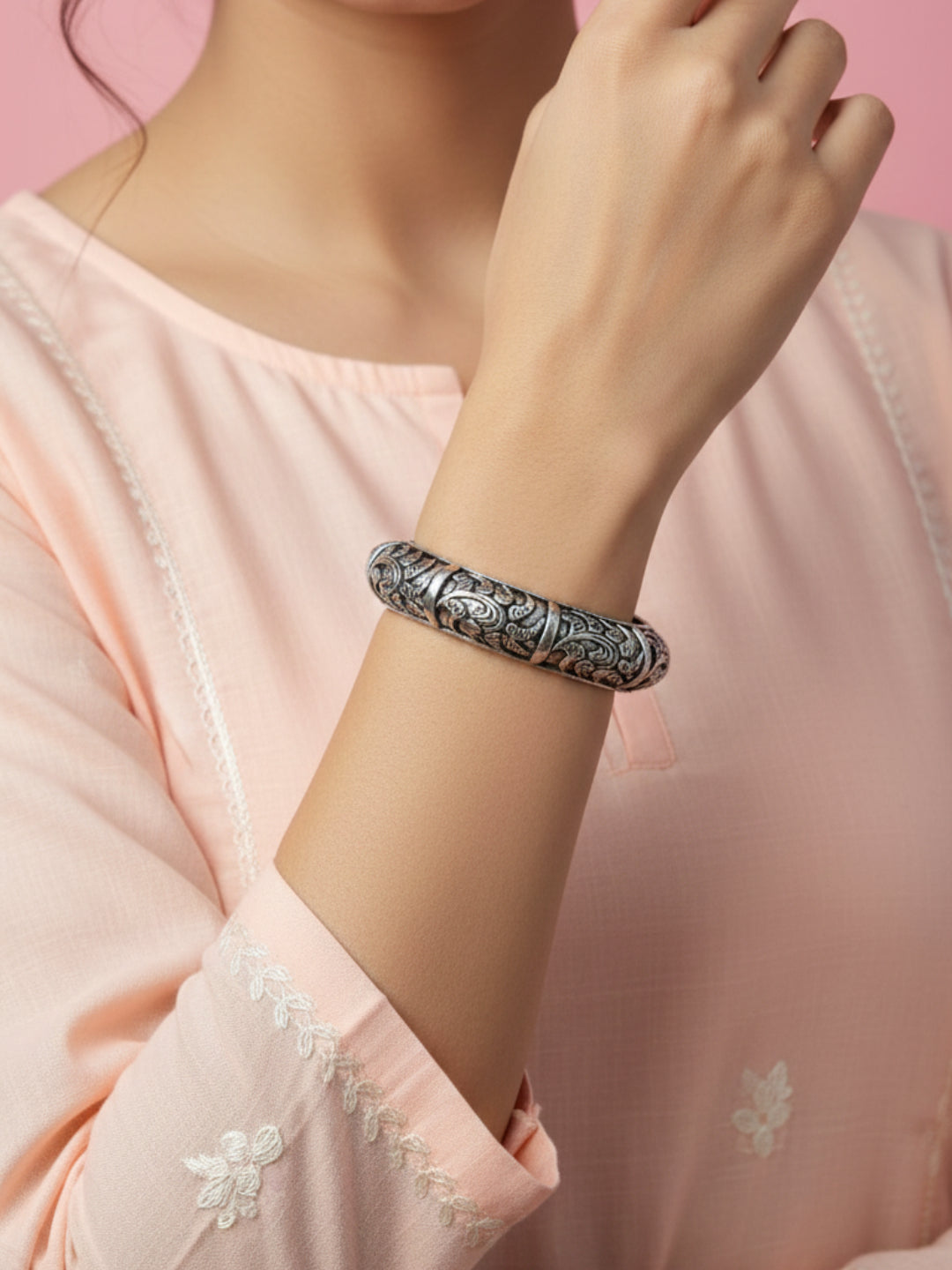 Silver Oxidized Brass Kada