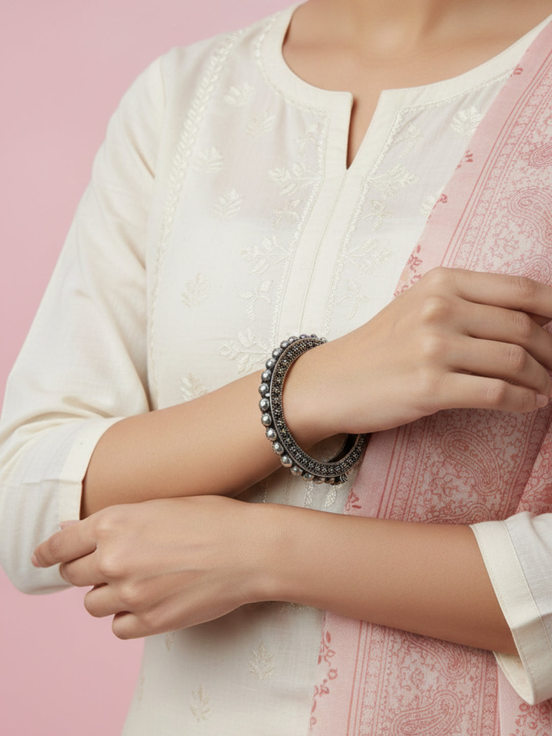 Silver Oxidized Brass Kada
