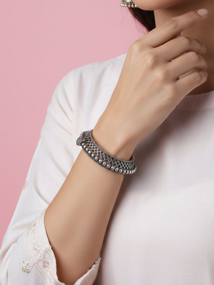 Silver Oxidized Brass Kada