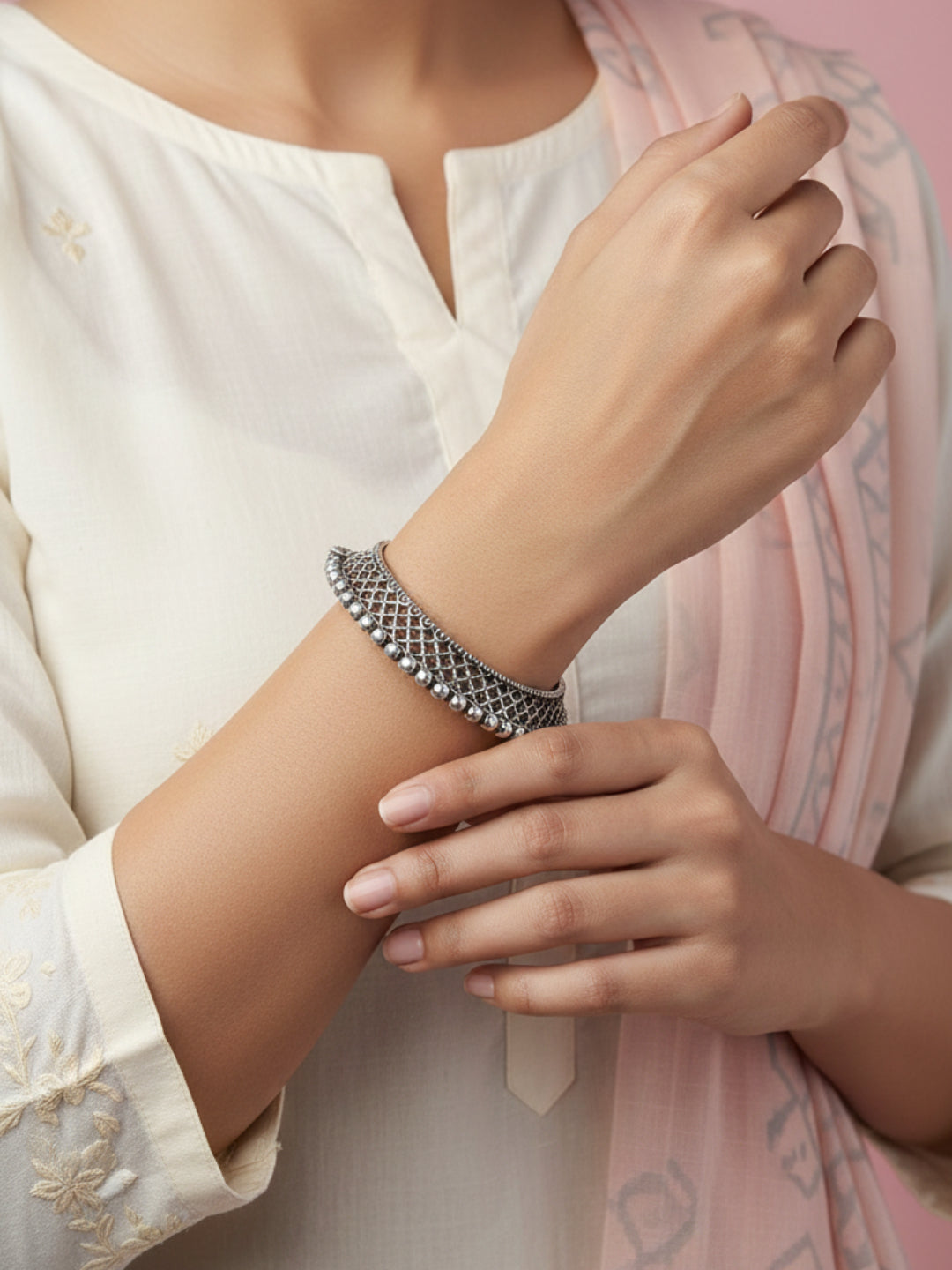 Silver Oxidized Brass Kada
