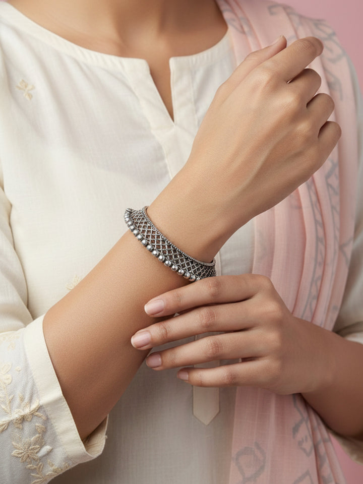 Silver Oxidized Brass Kada