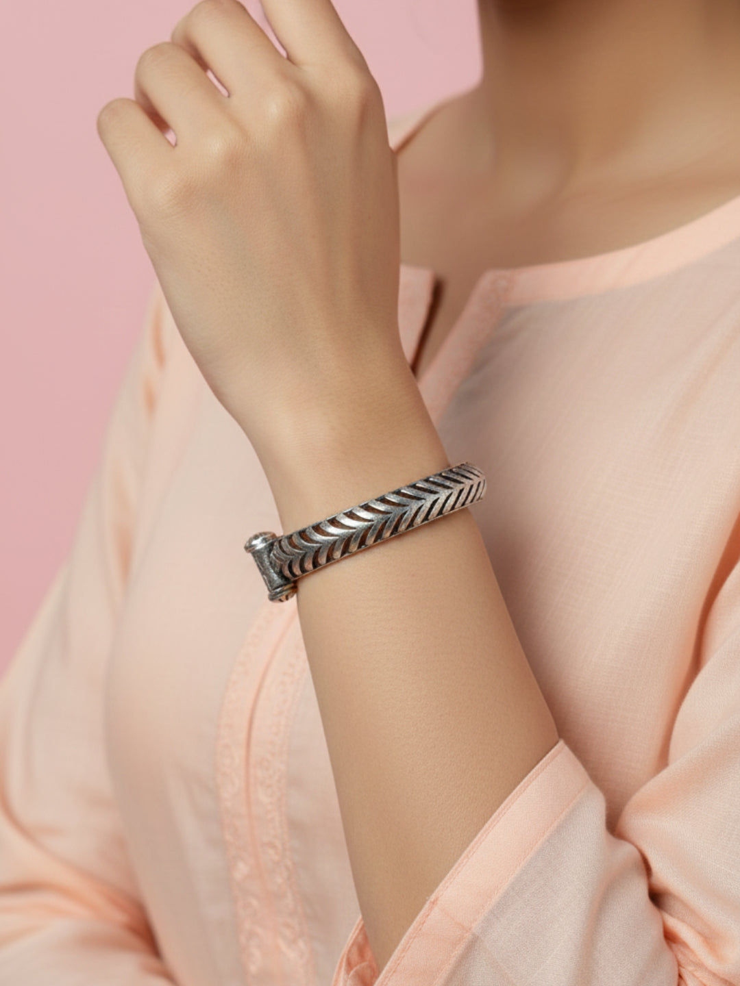 Silver Oxidized Brass Kada