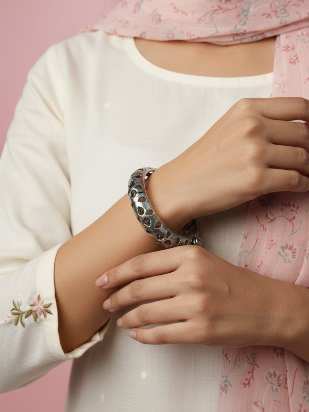 Silver Oxidized Brass Kada