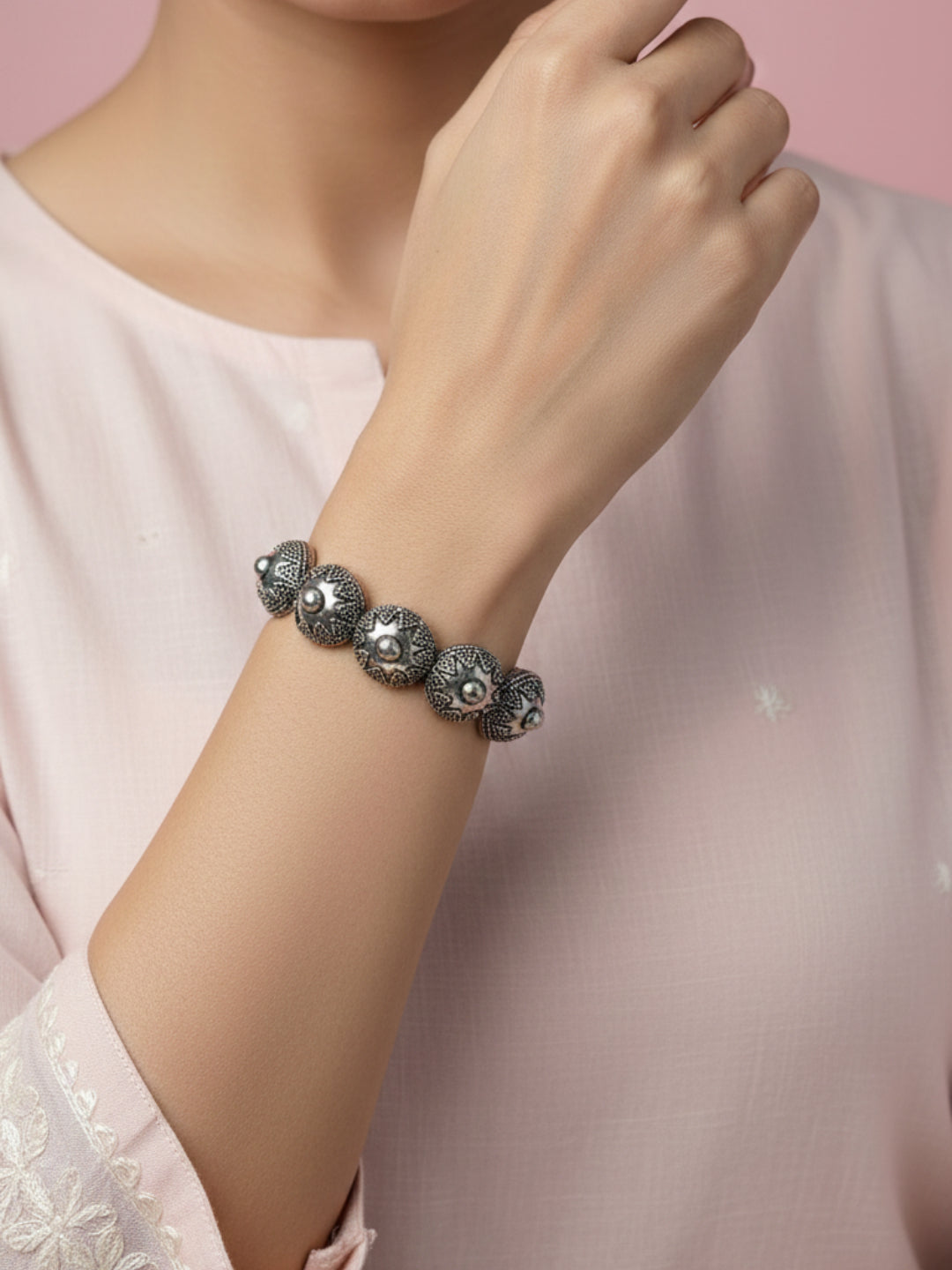 Silver Oxidized Brass Kada