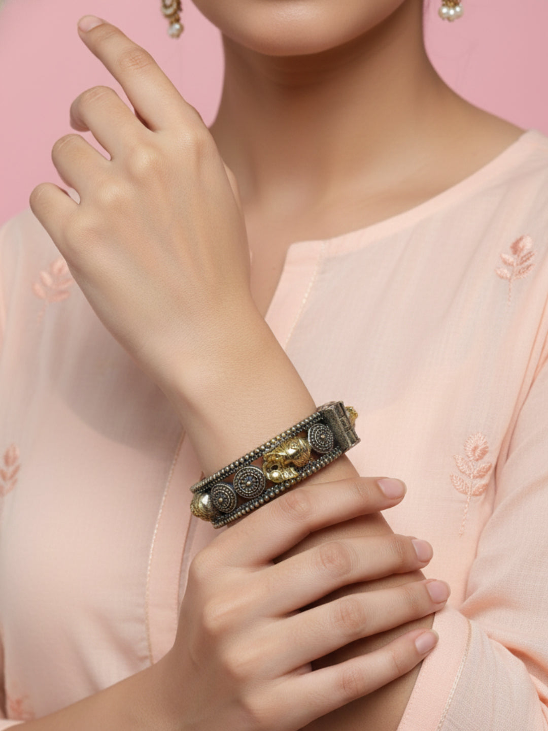 Silver Oxidized Two Tone Brass Kada