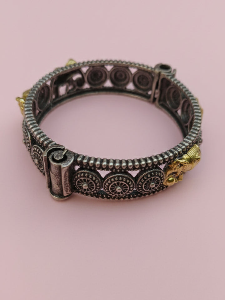 Silver Oxidized Two Tone Brass Kada