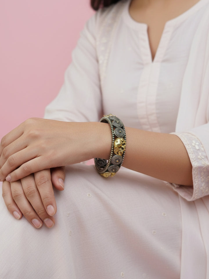 Silver Oxidized Two Tone Brass Kada